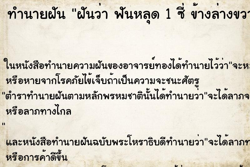 ทำนายฝันฝันว่าฟันหลุด1ซี่ข้างล่างขวา ทำนายฝันทำนายฝันฝันว่าฟันหลุด1ซี่ข้างล่างขวา